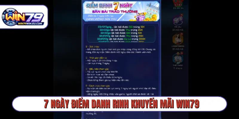 7 ngày điểm danh rinh khuyến mãi Win79